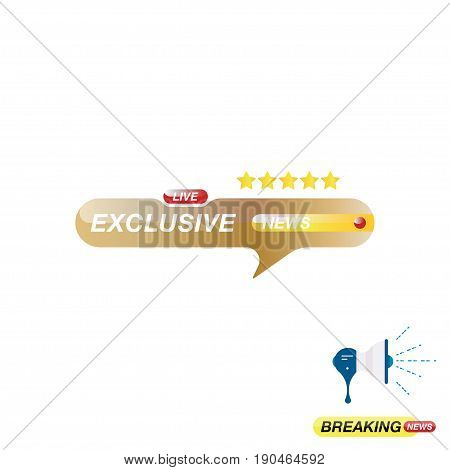Exclusive News, Icon For Journalism Of News Tv Channels And A Loudspeaker On The Background. Flat Ve