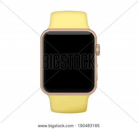 Isolated Gold Aluminum Case Smart Watch And Pollen Yellow Band