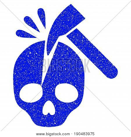 Grunge Break Skull icon with grunge design and dust texture. Unclean vector blue pictogram for rubber seal stamp imitations and watermarks. Draft sign symbol.