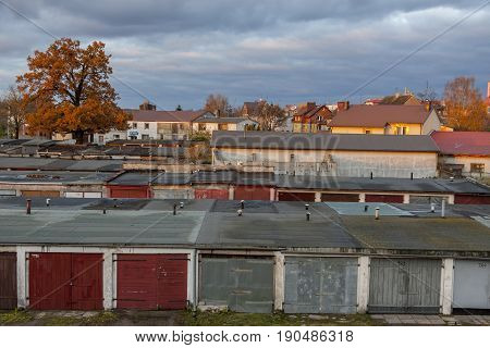 Old garages in line - Poland Europe.
