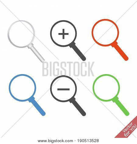 Magnifier icon set vector illustration. Red, blue, green and black