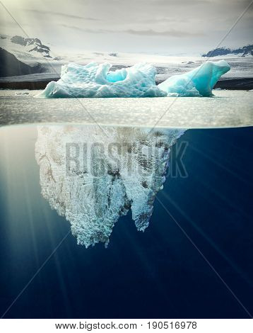 underwatere view of iceberg in nice scenery of Iceland