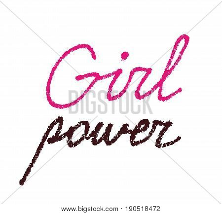 Girl power textured lettering isolated on white background. Feminist statement woman rights support female empowerment against discrimination. International Women's Day design March 8 calligraphy.