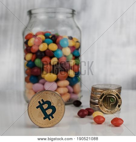 Gold Bitcoin Coin And Peercoin