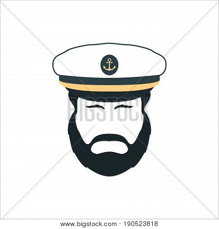 Captain Face Silhouette.Skipper in a Hat Emblem. Bearded Seaman Head Sign. Vector Logo Template.