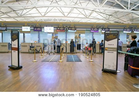SEOUL, SOUTH KOREA - CIRCA MAY, 2017: Etihad check-in counters at Incheon International Airport.
