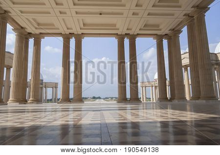 YAMOUSSOUKRO, IVORY COAST. July 3, 2013. The main entrance of the Catholic Basilica of Our Lady of Peace (Basilique Notre-Dame de la Paix), the largest church in the world.