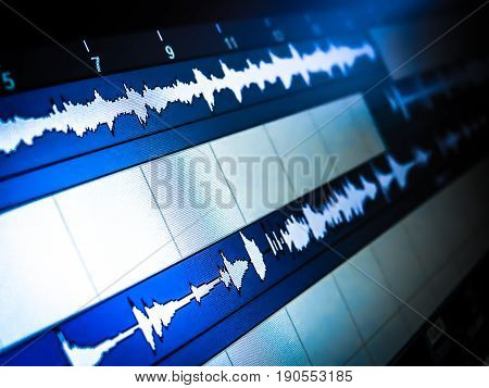 Audio tracks on the computer screen in a music editor software