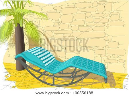 rocking bed wall and palm. summer background