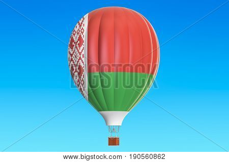 Hot air balloon with Belorussian flag 3D rendering