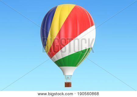 Hot air balloon with Seychelles flag 3D rendering