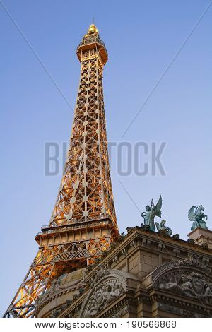 Paris Las Vegas hotel and casino on October 08, 2016 in Las Vegas. As its name suggests, its theme is the city of Paris in France; it includes a 5/8ths scale, (164.6 m) replica of the Eiffel Tower.