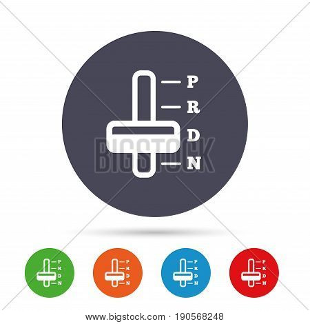 Automatic transmission sign icon. Auto car control symbol. Round colourful buttons with flat icons. Vector