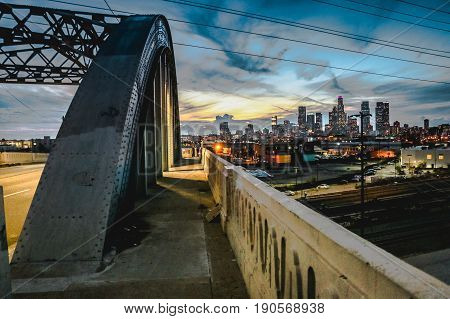 Los Angeles Sixth Street Bridge Skyline Sunset