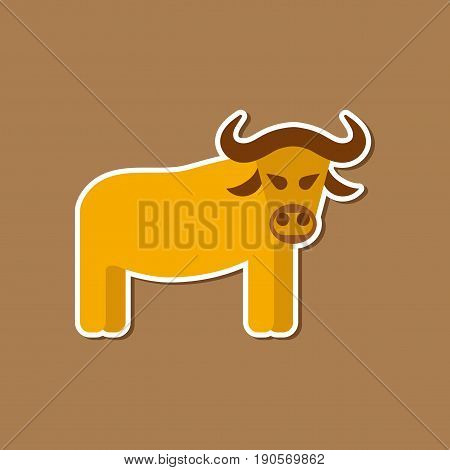 paper sticker on stylish background of cartoon bull