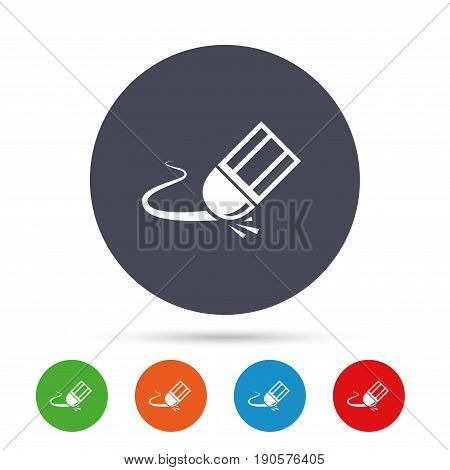 Eraser icon. Erase pencil line symbol. Correct or Edit drawing sign. Round colourful buttons with flat icons. Vector