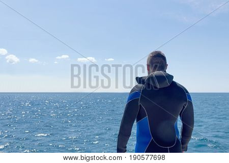 Scuba diver before diving. Open water.  Open water.