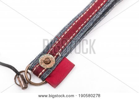 Jeans fabric sample on a white background