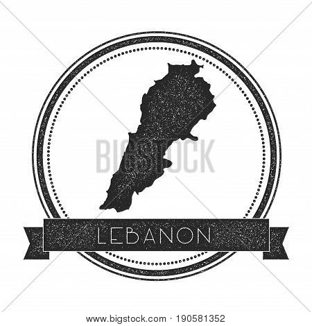 Retro Distressed Lebanon Badge With Map. Hipster Round Rubber Stamp With Country Name Banner, Vector