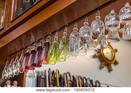 Glasses For Wine Above A Bar Rack