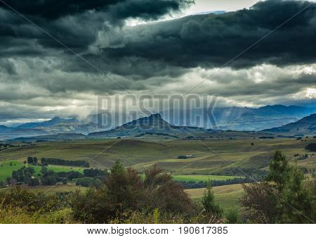 Lanscape Of The Drakensberge Near The City Of Underberg During Bad Weather Conditions
