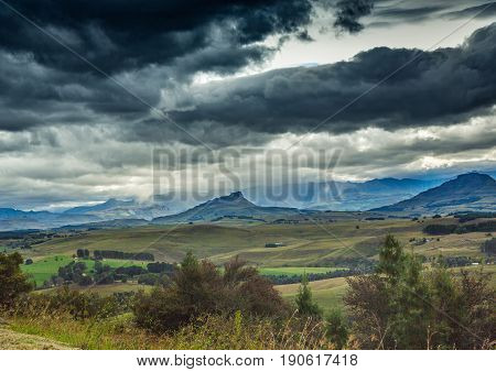 Lanscape Of The Drakensberge Near The City Of Underberg During Bad Weather Conditions