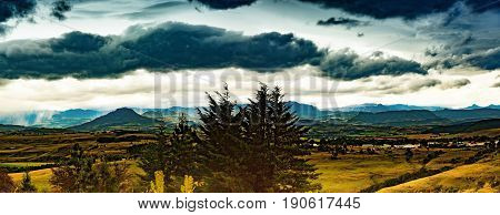 Lanscape Of The Drakensberge Near The City Of Underberg During Bad Weather Conditions