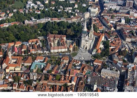 Zagreb city centre with Dolac market cathedral archbishop house Kaptol