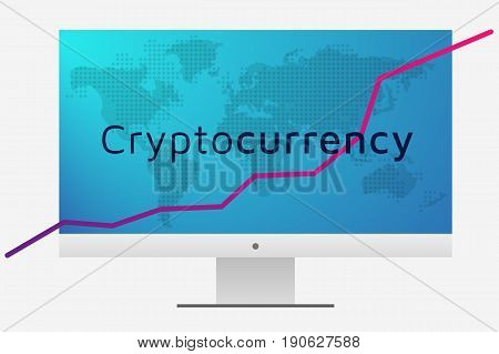 Cryptocurrency graph and world map on pc screen. Editable eps10 Vector. Transparent background.
