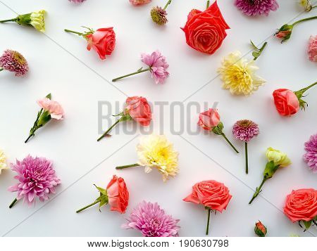 Flowers Composition. Frame Made Of Dried Rose Flowers On White Background. Flat Lay, Top View.