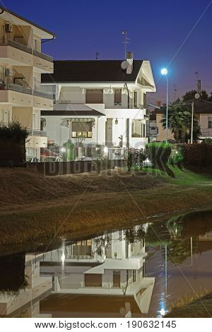 Rovigo, Italy, June, 9, 2017: night landscape with the image of channel in Rovigo, Italy