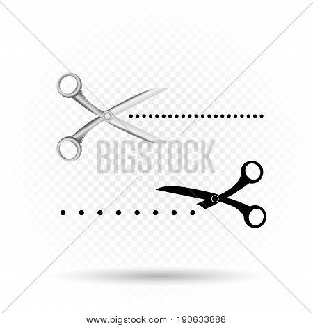Scissors line cut icon silhouette with shadow on transparent background