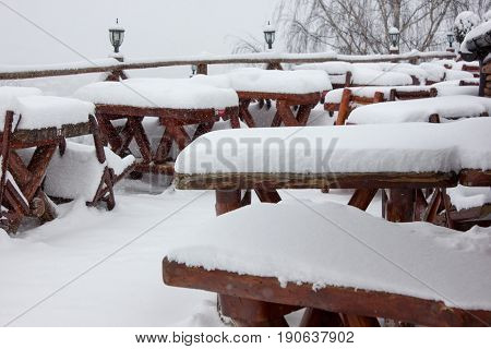Winter ski chalet and cabin in snow mountain