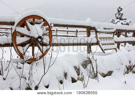 Winter ski chalet and cabin in snow mountain