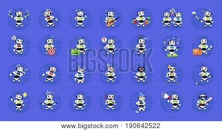 Cute Robots Set Modern Artificial Intelligence Technology Different Cyborg Collection Concept Flat Vector Illustration