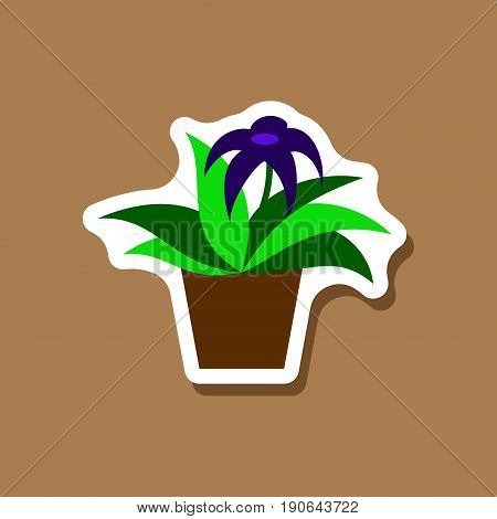 paper sticker on stylish background Gerbera in a pot