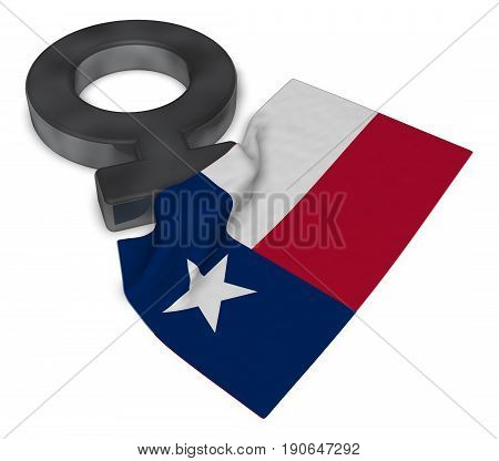 female symbol and flag of texas - 3d rendering
