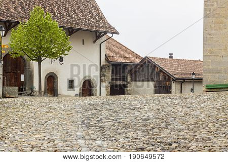 Farmhouse courtyard in Aigle village - Switzerland.