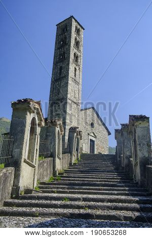 Lasnigo (Como Lombardy Italy): the medieval church of Sant'Alessandro built from the 12th century along the road to Madonna del Ghisallo