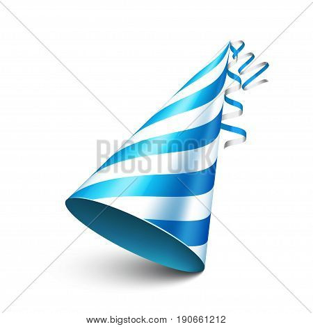 Party shiny hat with ribbon. Holiday decoration.Celebration.Birthday.Vector illustration on white background.
