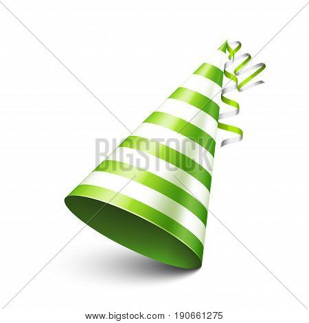 Party shiny hat with ribbon. Holiday decoration.Celebration.Birthday.Vector illustration on white background.