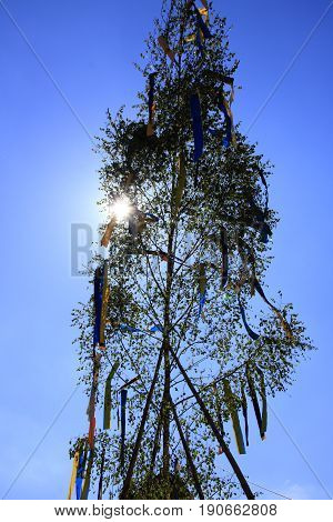 maypole in the city of weissach in the sunshine