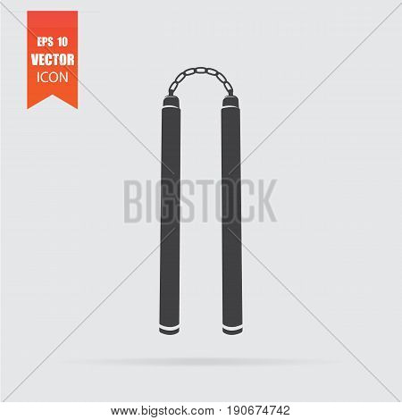 Nunchaku Icon In Flat Style Isolated On Grey Background.