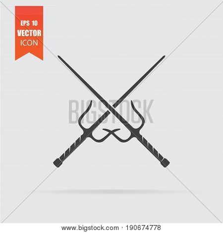 Sai Weapon Icon In Flat Style Isolated On Grey Background.