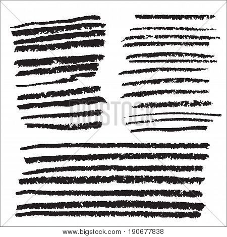 Set of black paint, ink brush strokes. Dirty artistic design elements, boxes, frames, backgrounds, textures. Vector