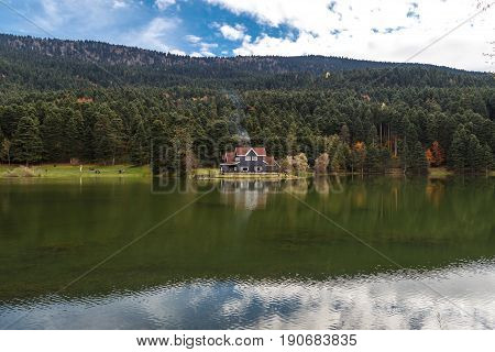 Wooden Lake House In Golcuk National Park