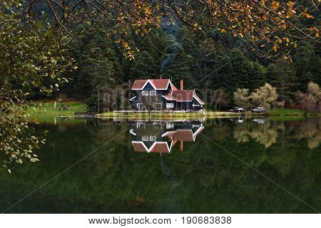 Wooden Lake House In Golcuk National Park