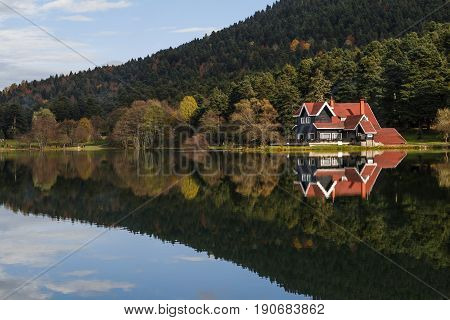 Wooden Lake House In Golcuk National Park
