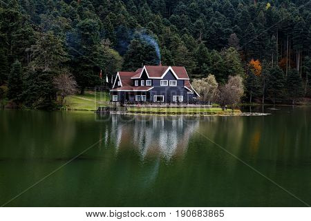 Wooden Lake House In Golcuk National Park