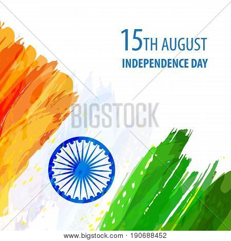 Indian Independence Day celebration. Creative watercolor background in national flag tricolour. Hand drawn watercolor flag. Template for cover design, greeting card, brochure. Vector Illustration